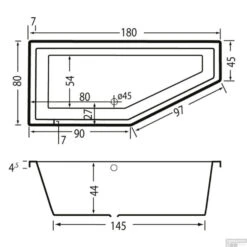 Ligbad Beterbad Xenz Society Compact Links 180x80x44 Cm Wit -Sealkin Badkamermeubilair Winkel 01 beterbad society bad afgeschuind wit acryl 6962a 01 lijntekening