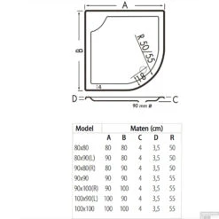 Kwartrond Douchebak Bounty 100 X 90 X 4 Cm Manhattan 8 Kwartrond Douchebak Bounty 100 X 90 X 4 Cm Manhattan -Sealkin Badkamermeubilair Winkel 100x90 bounty manhattan technische tekening