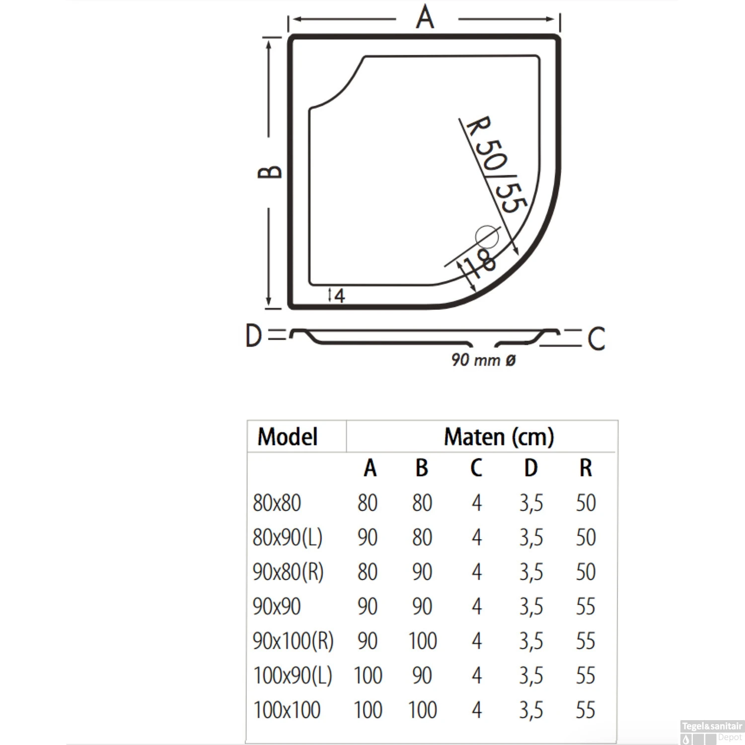 Kwartrond Douchebak Bounty 100 X 90 X 4 Cm Manhattan 5 Kwartrond Douchebak Bounty 100 X 90 X 4 Cm Manhattan - Afbeelding 3