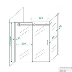 Douchecabine Wiesbaden 1 Schuifdeur 120x90cm 8mm NANO Coating -Sealkin Badkamermeubilair Winkel 120x90 technisch 1