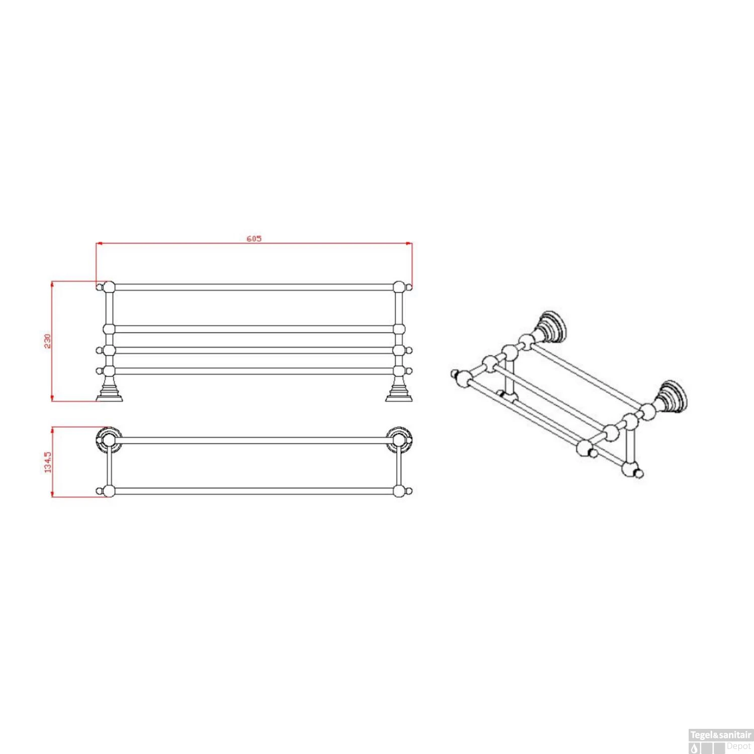 Dubbele Handdoekhouder Sapho Diamond Met Plankopslag 60.5 Cm Brons 4 Dubbele Handdoekhouder Sapho Diamond Met Plankopslag 60.5 Cm Brons - Afbeelding 2
