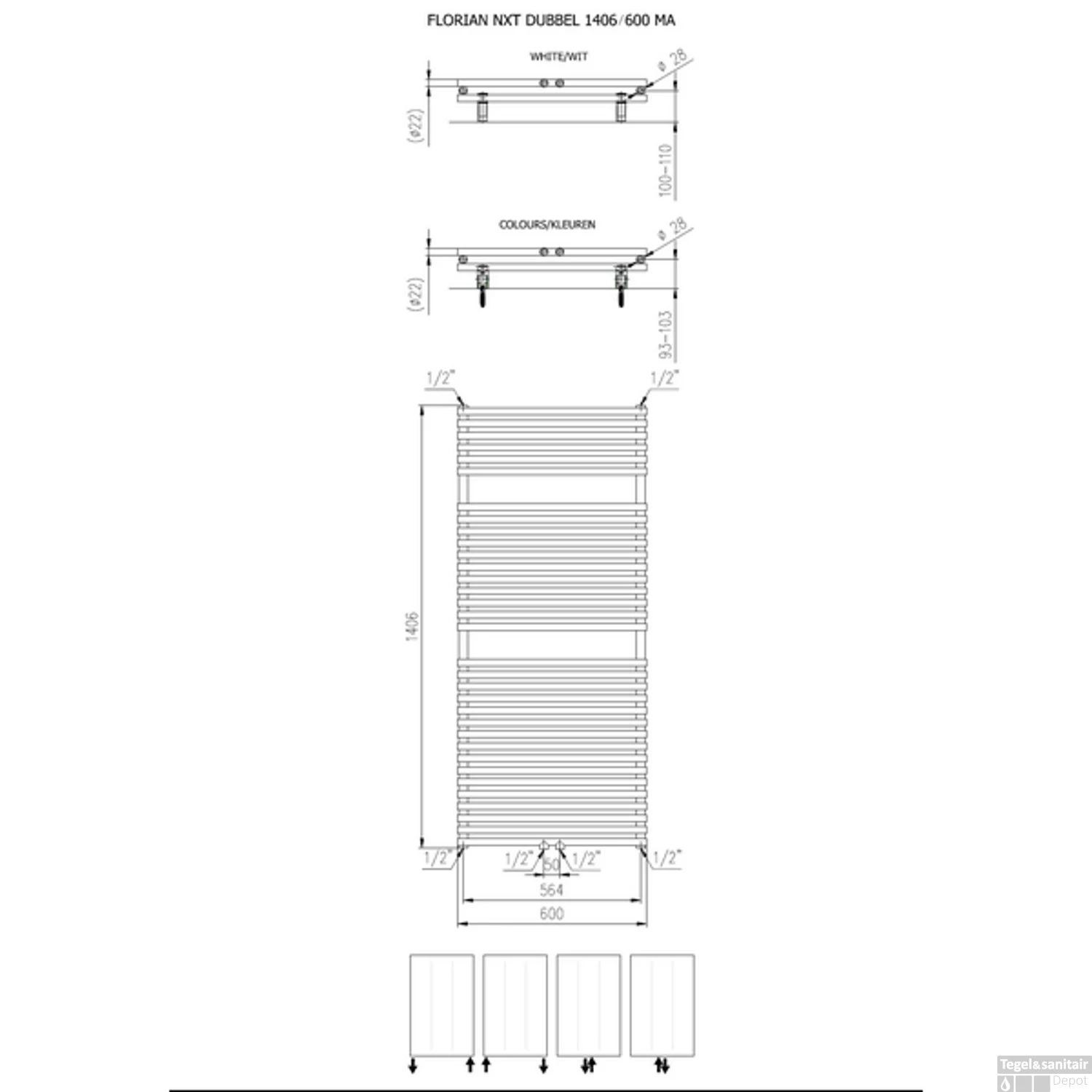 Designradiator Florion Nxt Dubbel 140,6 X 60 Cm 1153 Watt Met Middenaansluiting Donkergrijs Structuur - Afbeelding 2