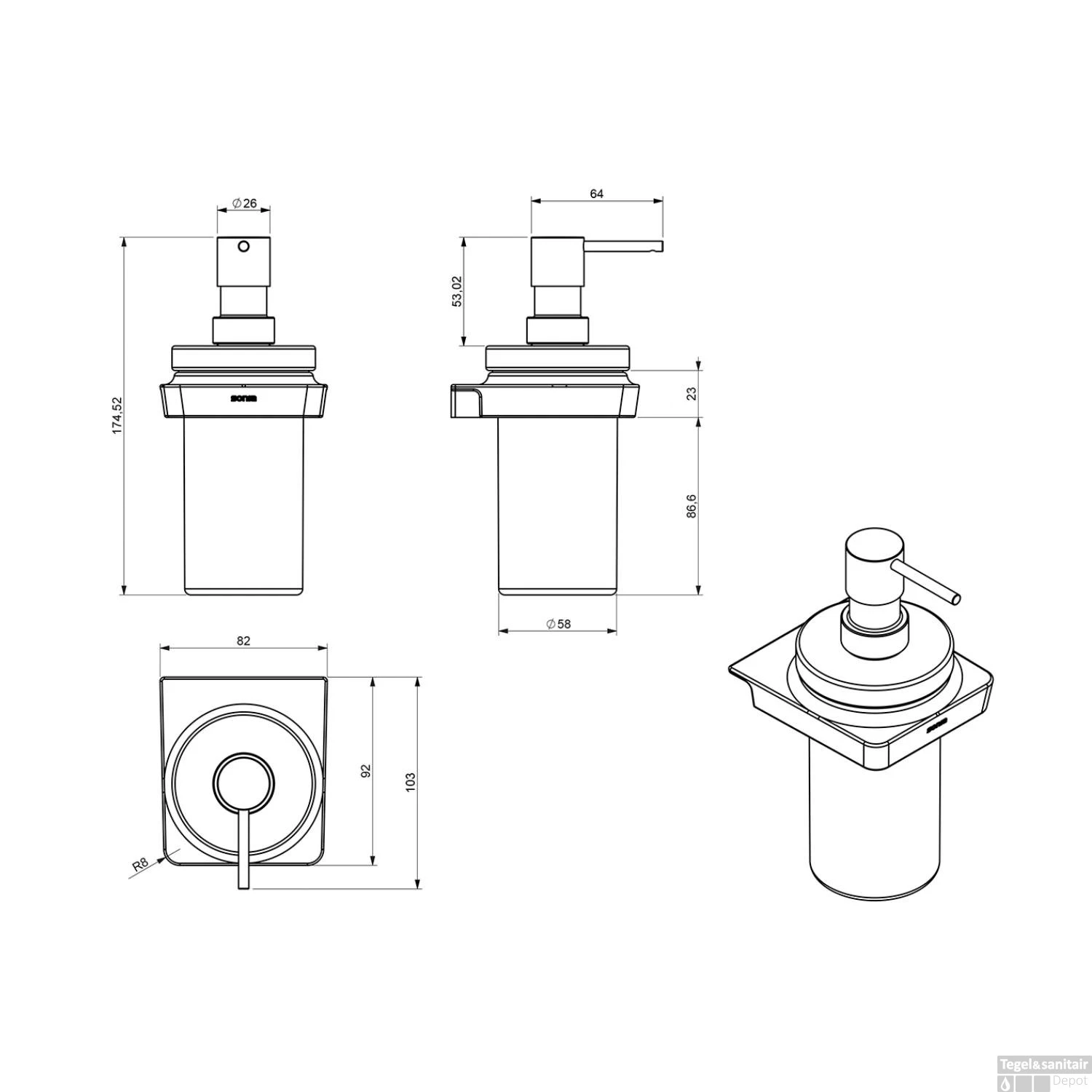 Zeepdispenser Sapho Zen Chrom Hangend 250 ML Chroom 4 Zeepdispenser Sapho Zen Chrom Hangend 250 ML Chroom - Afbeelding 2