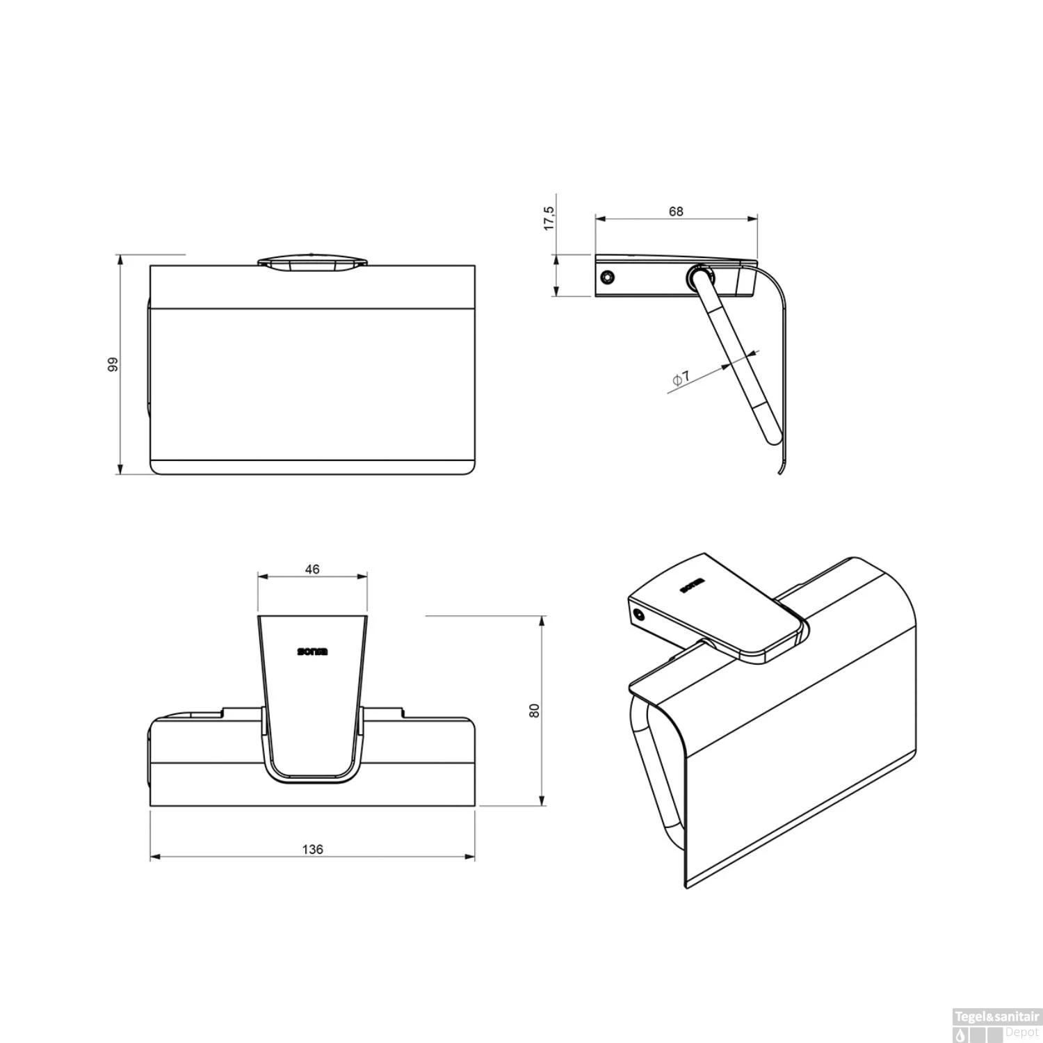 Toiletrolhouder Sapho Zen Chrom 13.6x9.9 Cm Met Klep Chroom 4 Toiletrolhouder Sapho Zen Chrom 13.6x9.9 Cm Met Klep Chroom - Afbeelding 2