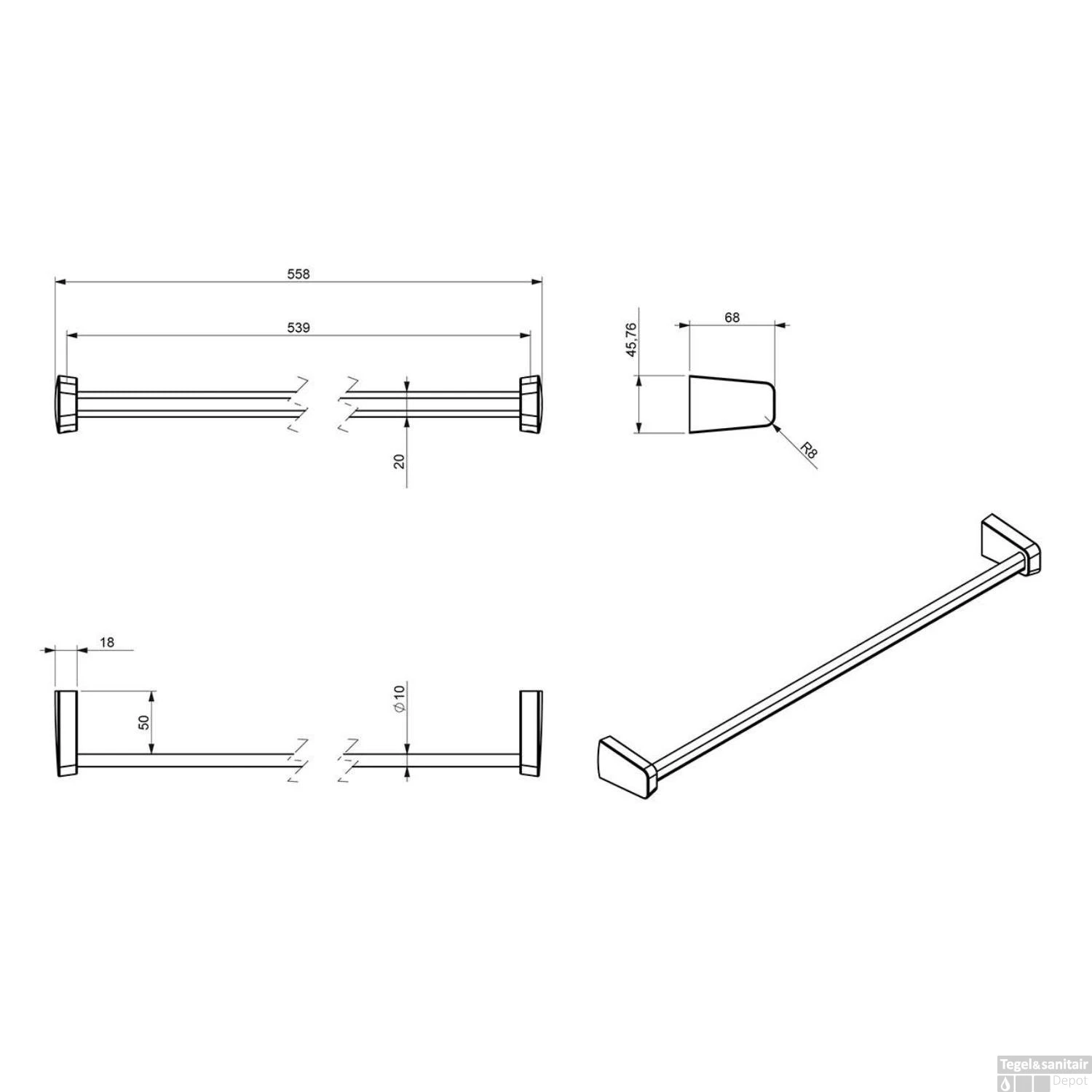 Handdoekhouder Sapho Zen Black Hangend 55.8 Cm Zwart 4 Handdoekhouder Sapho Zen Black Hangend 55.8 Cm Zwart - Afbeelding 2