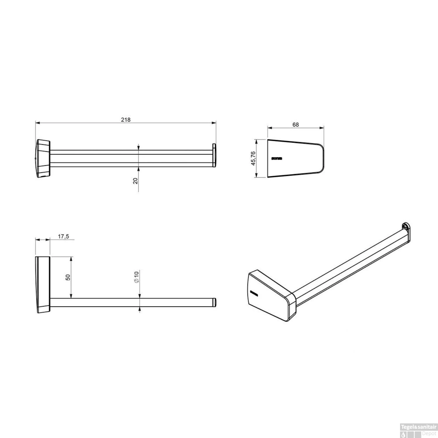 Toiletrolhouder Sapho Zen Black 21.8x4.6 Zwart 4 Toiletrolhouder Sapho Zen Black 21.8x4.6 Zwart - Afbeelding 2
