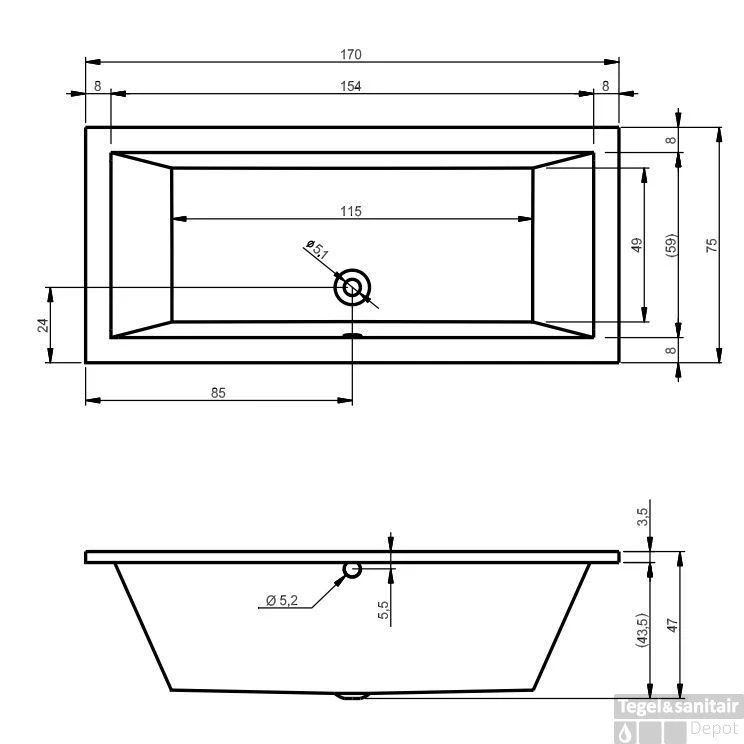 Ligbad Riho Lusso 170 X 75 Cm Wit 4 Ligbad Riho Lusso 170 X 75 Cm Wit - Afbeelding 2