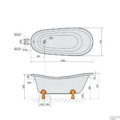 Vrijstaand Bad Sapho Retro 158x73x72 Cm Wit Met Leeuwenpoten -Sealkin Badkamermeubilair Winkel 37112 vrijstaand bad sapho retro 158x73x72 cm wit met leeuwenpoten 4