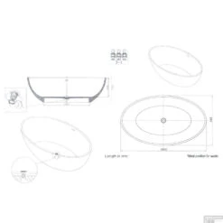 Vrijstaand Ligbad Best Design Just-Solid 180x85x52 Cm Mat Zwart -Sealkin Badkamermeubilair Winkel 3845650 tech 1