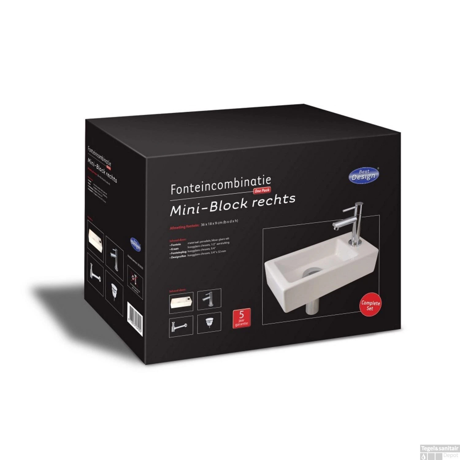 Fonteinset Best Design Mini Block One Pack Rechts 36x18cm 4 Fonteinset Best Design Mini Block One Pack Rechts 36x18cm - Afbeelding 2