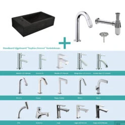 FonteinPack Recto Natuursteen Links 40x22x10 Cm Chroom (Keuze Uit 20 Kranen)