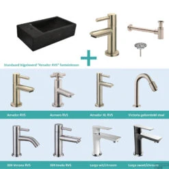 FonteinPack Recto Natuursteen Links 40x22x10 Cm RVS (Keuze Uit 8 Kranen)