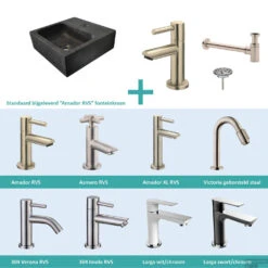 FonteinPack Square Natuursteen 30x30x10 Cm RVS (Keuze Uit 8 Kranen)