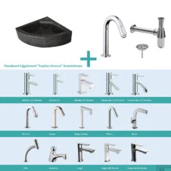 FonteinPack Natuursteen Hoek 30x30x10 Cm Chroom (Keuze Uit 20 Kranen)