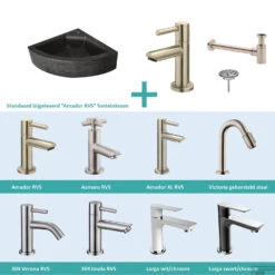 FonteinPack Natuursteen Hoek 30x30x10 Cm RVS (Keuze Uit 8 Kranen)