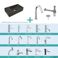 FonteinPack Natuursteen Links 36x18x9 Cm Chroom (Keuze Uit 20 Kranen)