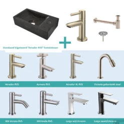 FonteinPack Natuursteen Rechts 36x18x9 Cm RVS (Keuze Uit 8 Kranen)