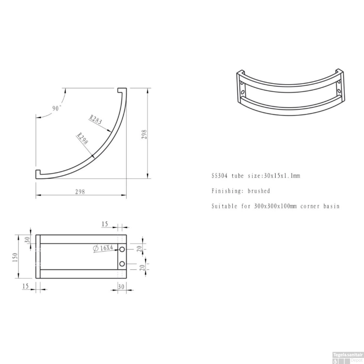 Montagebeugel Hoek Wiesbaden RVS 30x30x10 Cm 6 Montagebeugel Hoek Wiesbaden RVS 30x30x10 Cm - Afbeelding 4