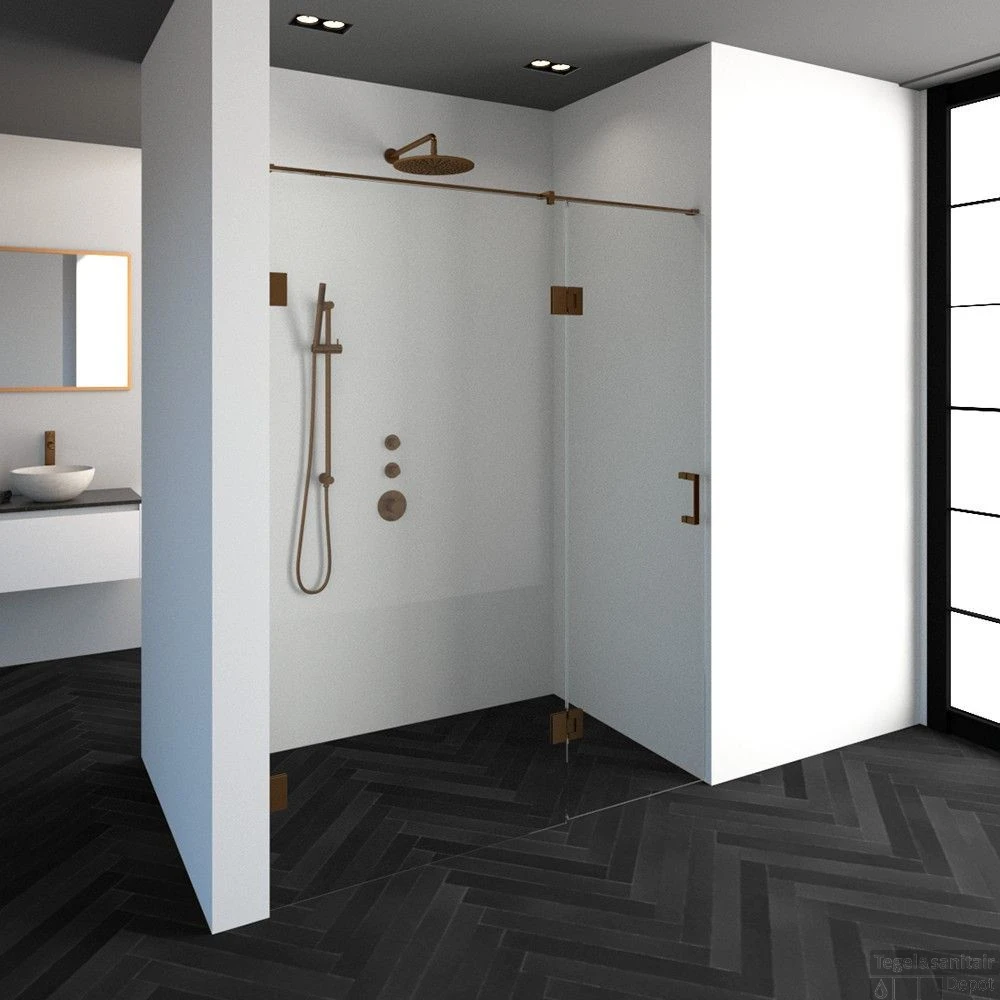 Nisdeur Compleet Just Creating Profielloos 2-Delig (Draaideur Bevestigd Op Inloopwand) 160x200 Cm 100/60 Koper 4 Nisdeur Compleet Just Creating Profielloos 2-Delig (Draaideur Bevestigd Op Inloopwand) 160x200 Cm 100/60 Koper - Afbeelding 2