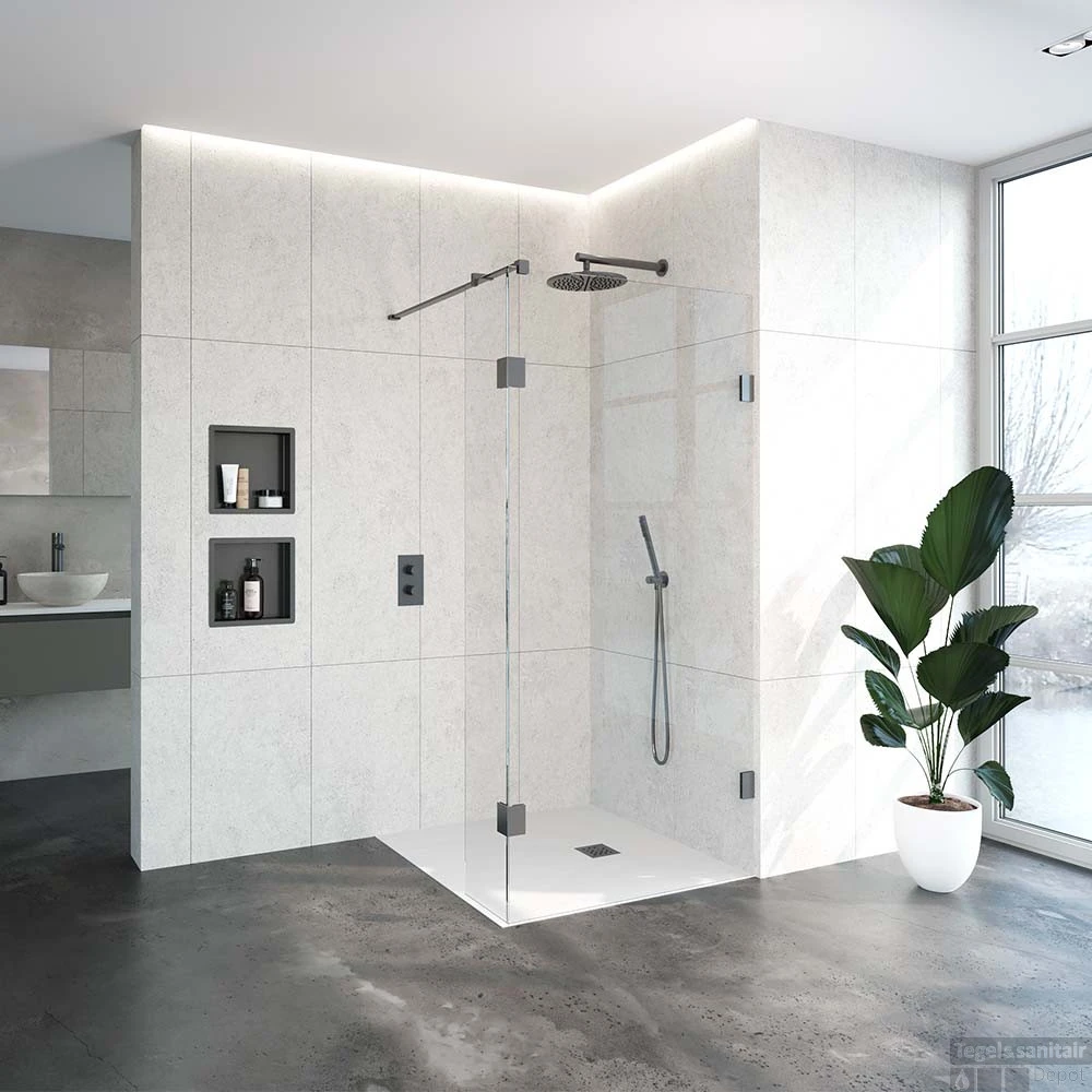 Sanitop Douchewand Profielloos | Met Vaste Zijwand 30cm | Inloopdouche (Alle Kleuren En Maten) 8 Sanitop Douchewand Profielloos | Met Vaste Zijwand 30cm | Inloopdouche (Alle Kleuren En Maten) - Afbeelding 6