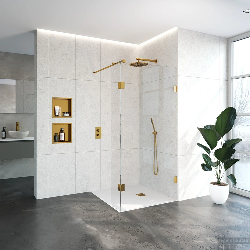 Sanitop Douchewand Profielloos | Met Vaste Zijwand 30cm | Inloopdouche (Alle Kleuren En Maten) 6 Sanitop Douchewand Profielloos | Met Vaste Zijwand 30cm | Inloopdouche (Alle Kleuren En Maten) - Afbeelding 4