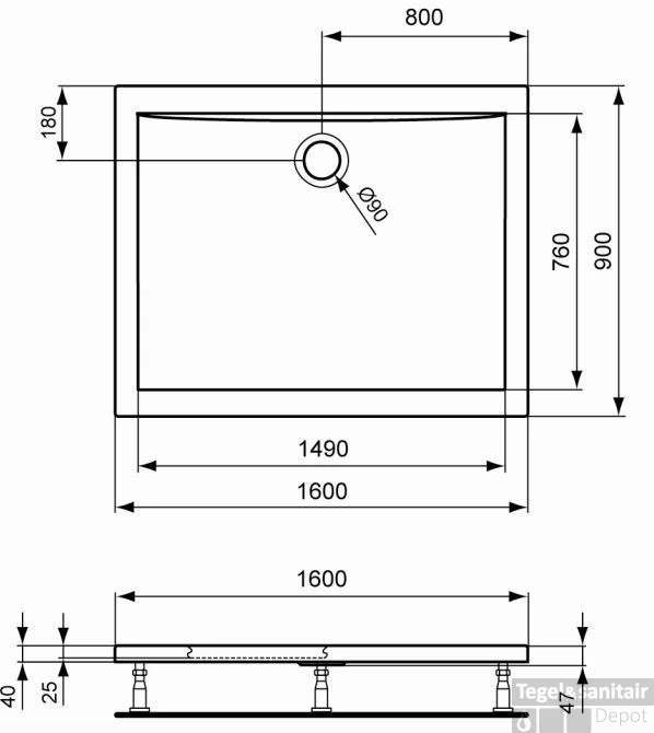 B&w-luxury Redro Douchebak 160 X 90 X 4 Cm. Wit 4 B&w-luxury Redro Douchebak 160 X 90 X 4 Cm. Wit - Afbeelding 2