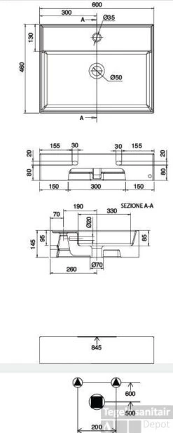 B&w-luxury Daring Wastafel 60x46 Cm. 1x Kraangat Met Overloop Wit -Sealkin Badkamermeubilair Winkel 59377