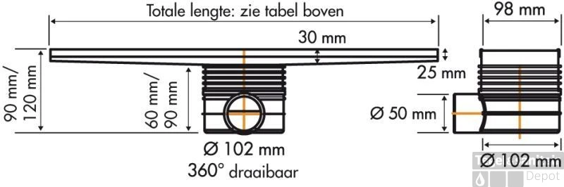 Easydrain Tegeldrain Tegel Afv.goot 9,8x100cm.m/sifon(tgl.roosterd.12mm Rvs 5 Easydrain Tegeldrain Tegel Afv.goot 9,8x100cm.m/sifon(tgl.roosterd.12mm Rvs - Afbeelding 3