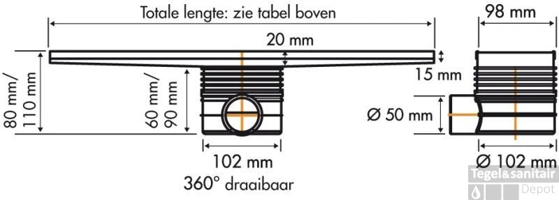Easydrain Multi Inbouwdeel Drain 100 Cm. Zonder Rooster Zij Uitl. Rvs 4 Easydrain Multi Inbouwdeel Drain 100 Cm. Zonder Rooster Zij Uitl. Rvs - Afbeelding 2