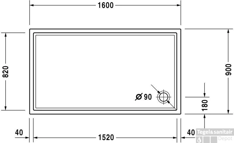 Duravit Starck Slimline Douchebak 160 X 90 X 4 Cm. Wit 4 Duravit Starck Slimline Douchebak 160 X 90 X 4 Cm. Wit - Afbeelding 2