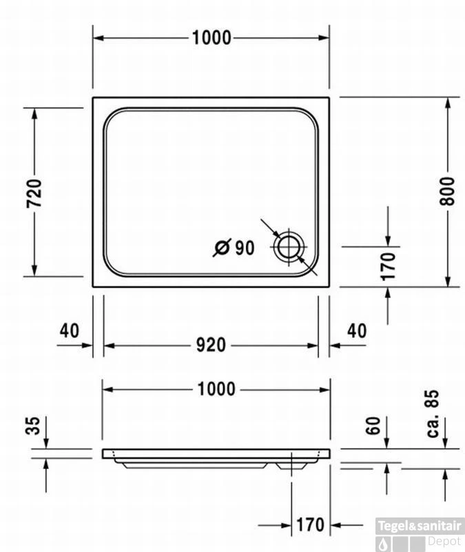 Duravit D-code Douchebak 100x80x8,5 Cm. Wit 4 Duravit D-code Douchebak 100x80x8,5 Cm. Wit - Afbeelding 2