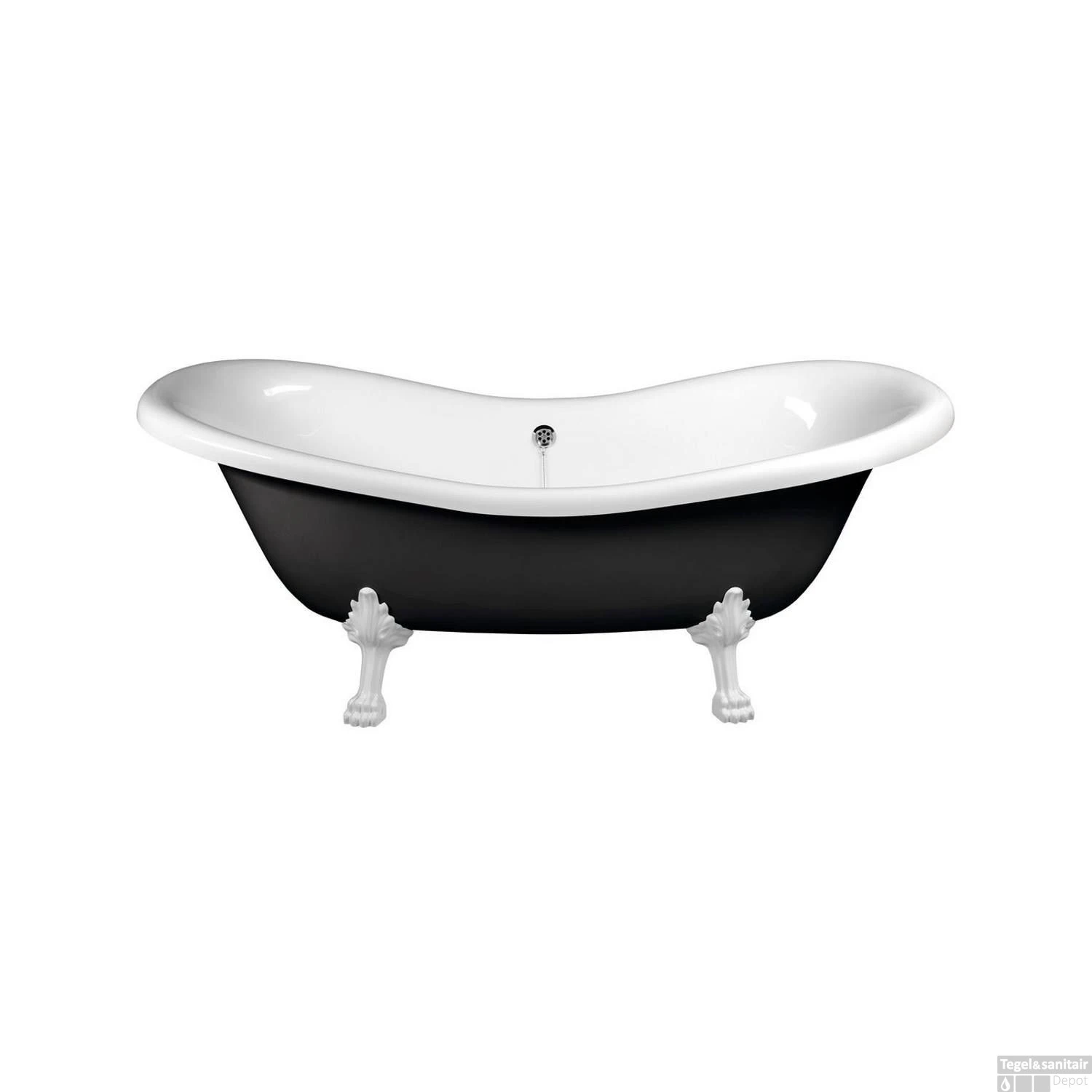 Vrijstaand Bad Sapho Charleston 188x80x71 Cm Wit / Zwart Met Leeuwenpoten - Afbeelding 5