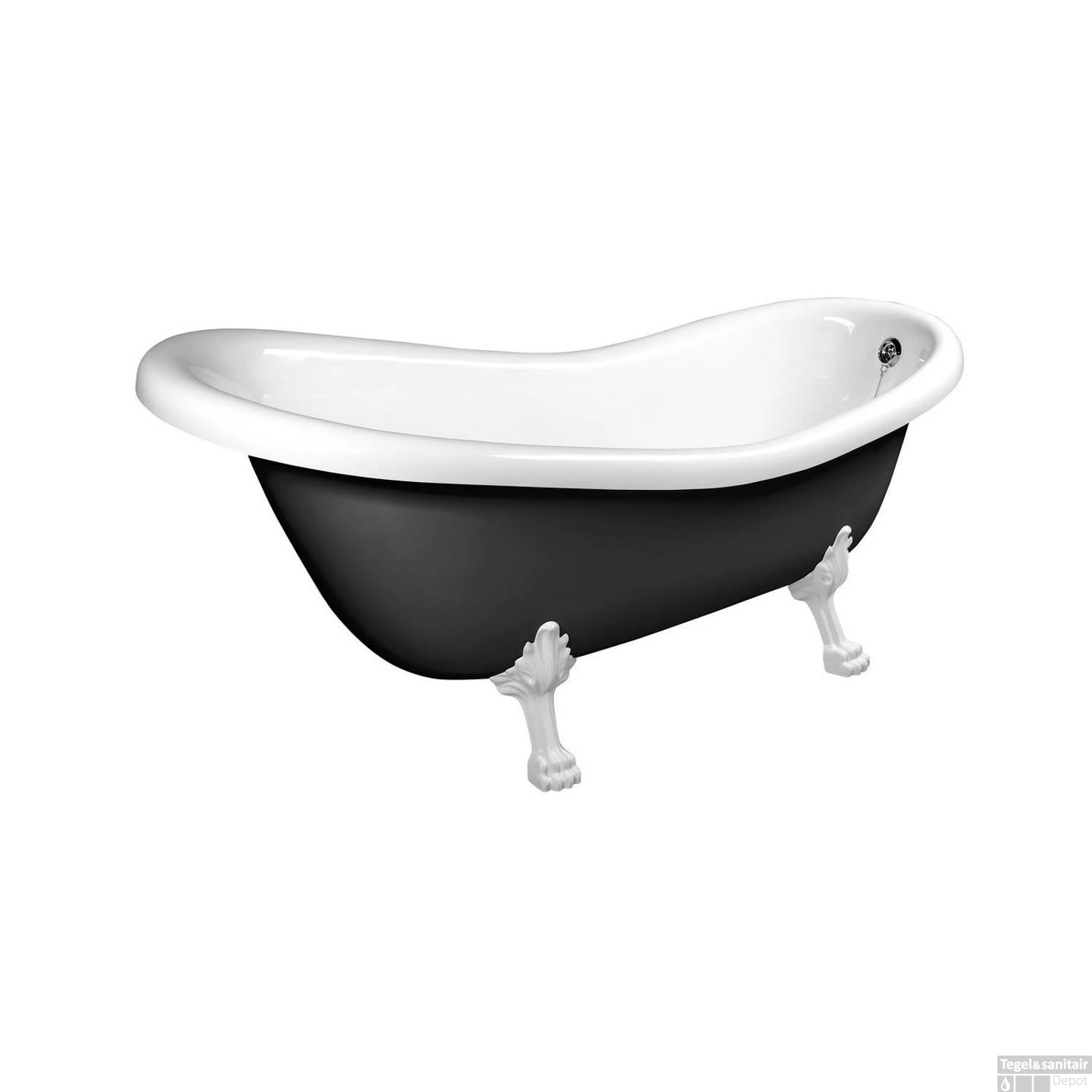 Vrijstaand Bad Sapho Retro 158x73x72 Cm Wit / Zwart Met Leeuwenpoten