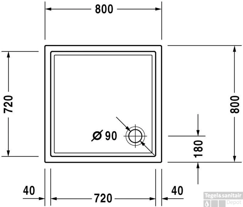 Duravit Starck Slimline Douchebak 80 X 80 X 2 Cm. Wit 4 Duravit Starck Slimline Douchebak 80 X 80 X 2 Cm. Wit - Afbeelding 2