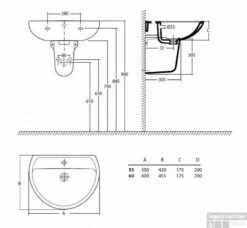 Geberit E-con Wastafel 55x42 Cm. 1x Kr.gat M/overloop Wit -Sealkin Badkamermeubilair Winkel 78114