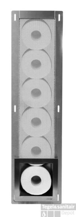 Looox Closed Reserverolhouder Inbouw Voor 6 Rollen Rvs Geborsteld