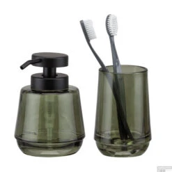 Badkamerset - Zeepdispenser 380 Ml / Tandenborstelbeker Sealskin Mood Groen