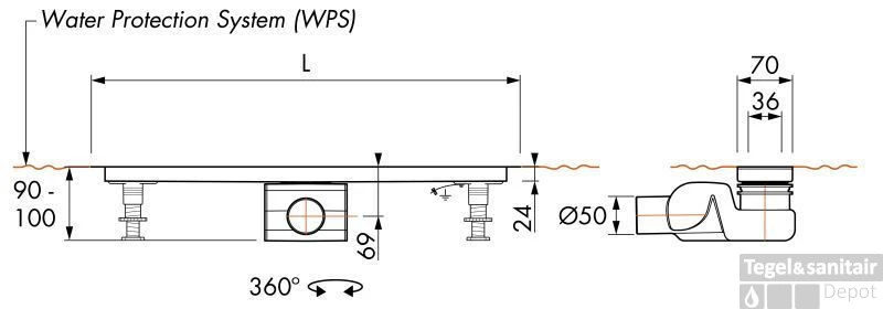 Easydrain Xs Taf Douchegoot 160 Cm. Met Rooster Z1 Waterslot 50mm. Rvs Geborsteld 6 Easydrain Xs Taf Douchegoot 160 Cm. Met Rooster Z1 Waterslot 50mm. Rvs Geborsteld - Afbeelding 4