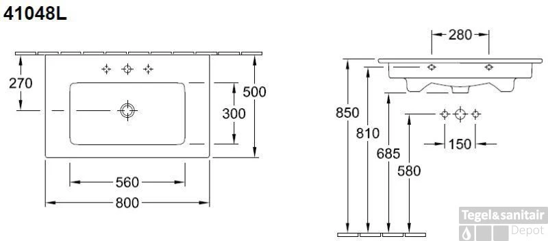 Villeroy & Boch Venticello Meubelwastafel 80x50 Cm. 1xkraangat M/overloop C+ Wit 4 Villeroy & Boch Venticello Meubelwastafel 80x50 Cm. 1xkraangat M/overloop C+ Wit - Afbeelding 2