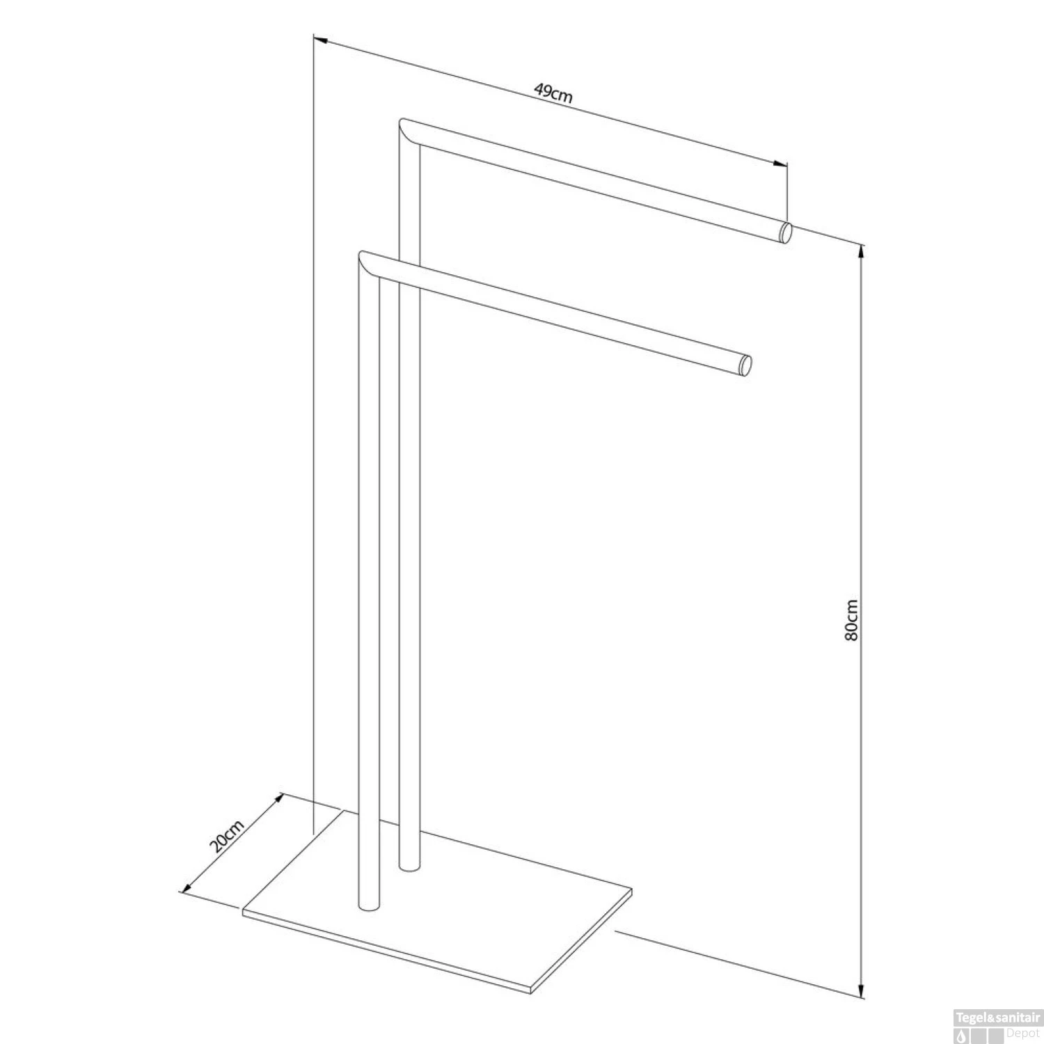 Handdoekrek Sealskin Tube 2-armig Vrijstaand Zwart 6 Handdoekrek Sealskin Tube 2-armig Vrijstaand Zwart - Afbeelding 4