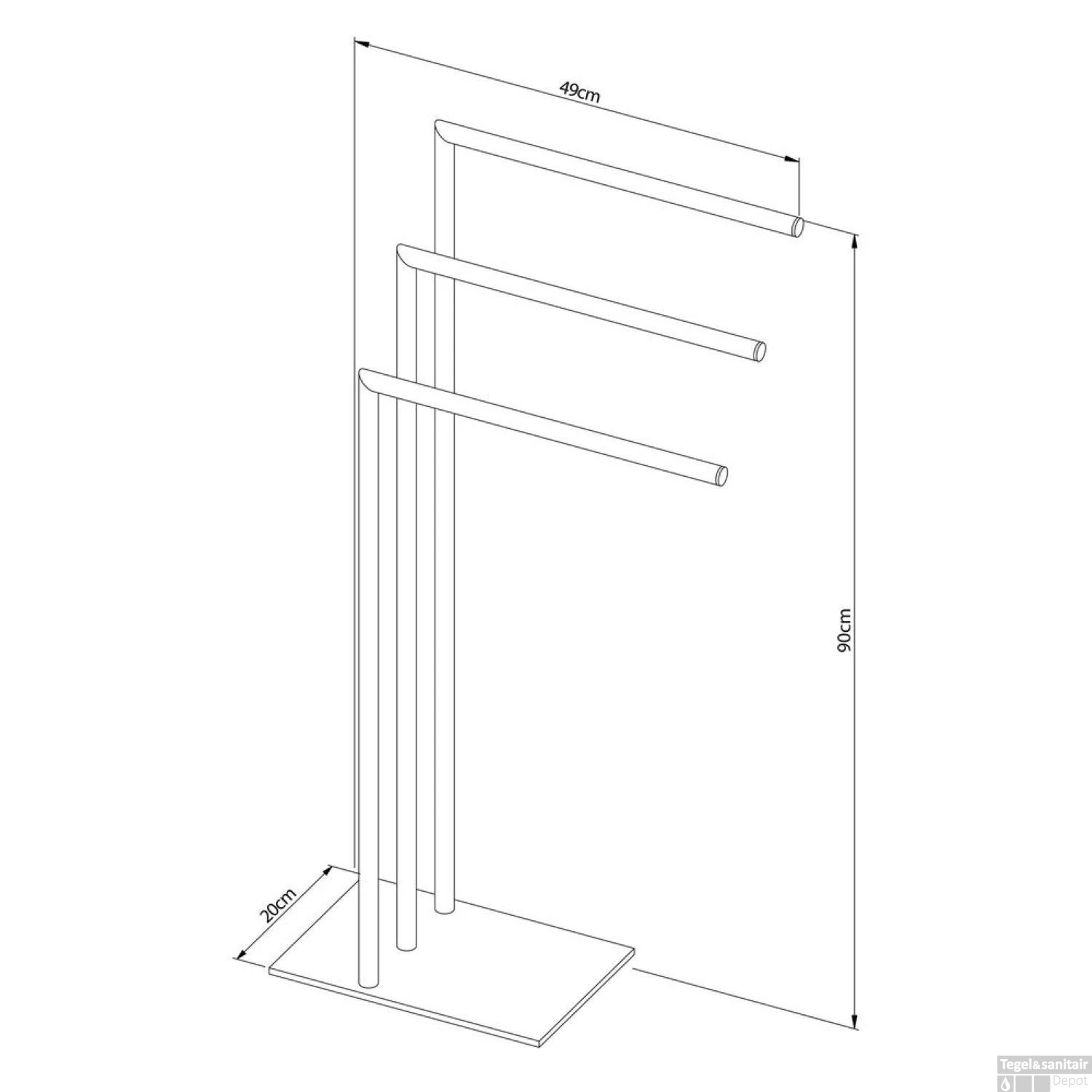 Handdoekrek Sealskin Tube 3-armig Vrijstaand Chroom 5 Handdoekrek Sealskin Tube 3-armig Vrijstaand Chroom - Afbeelding 3