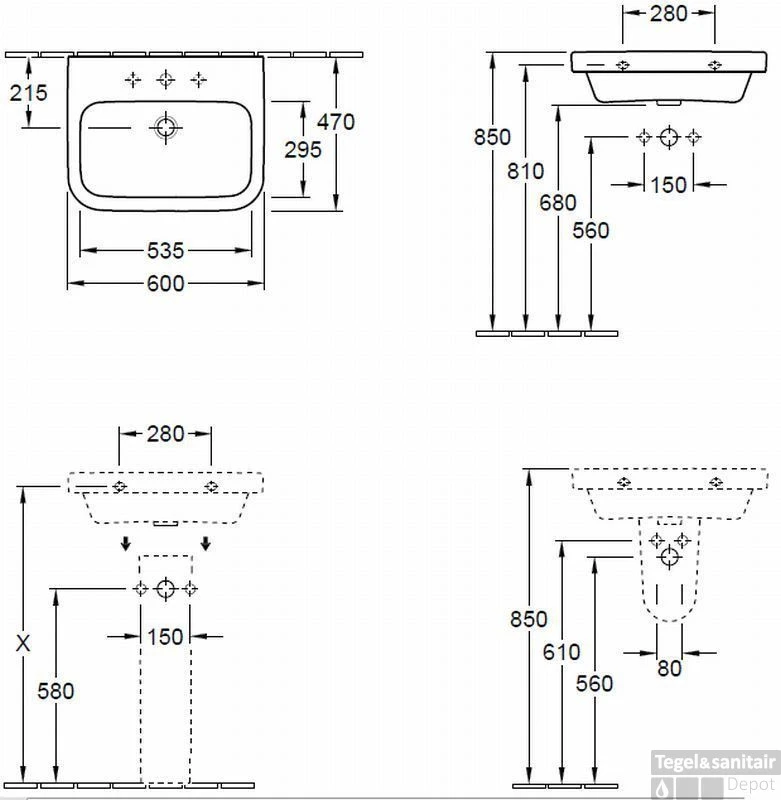 Villeroy & Boch Architectura Wastafel 60x47 Cm. 1x Kr.gat M/overloop Wit 4 Villeroy & Boch Architectura Wastafel 60x47 Cm. 1x Kr.gat M/overloop Wit - Afbeelding 2