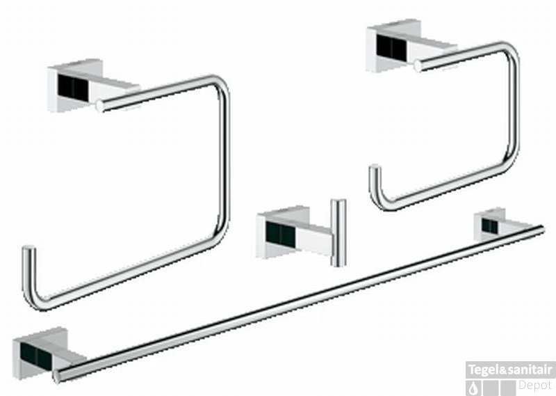 Grohe Essentials Cube Accessoireset 4-in-1 (haak-handdh-rolh-ring) Chroom 3 Grohe Essentials Cube Accessoireset 4-in-1 (haak-handdh-rolh-ring) Chroom