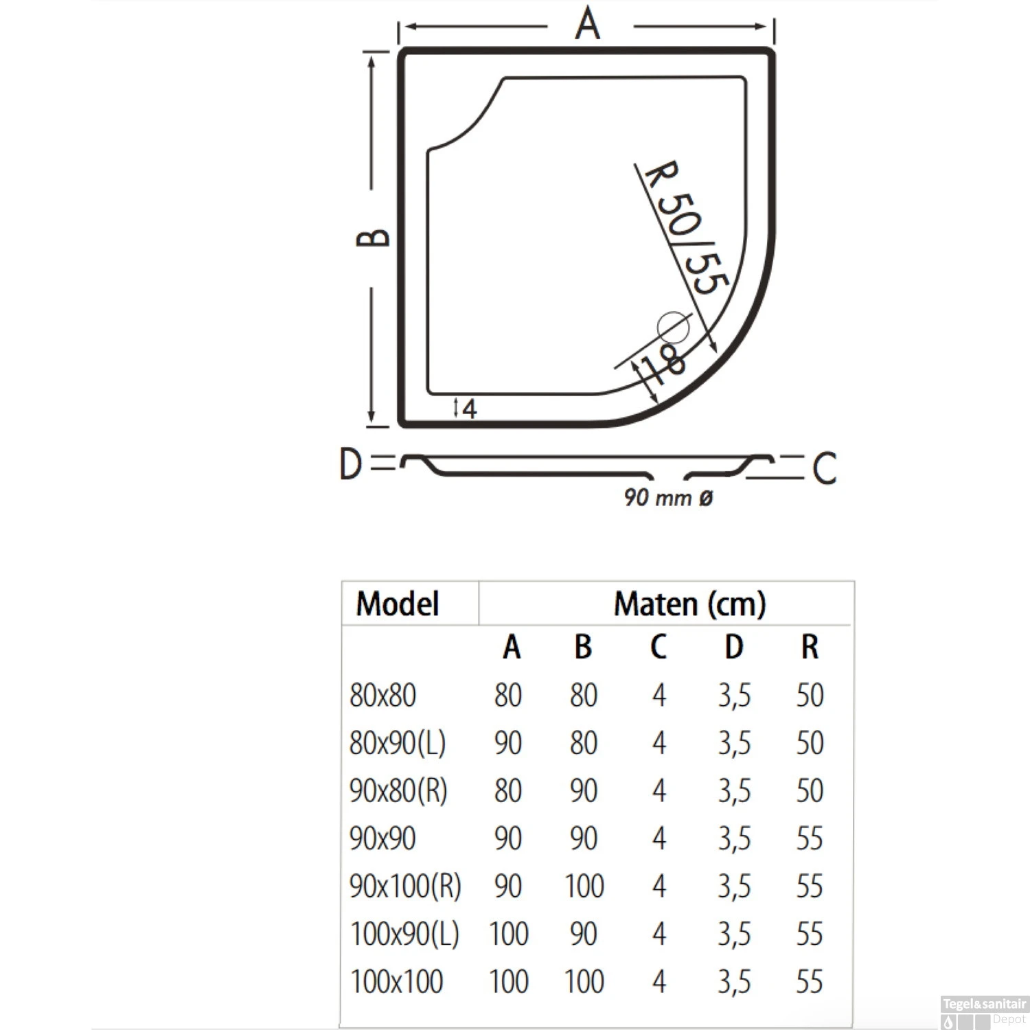 Kwartrond Douchebak Bounty 90 X 90 X 4 Cm Antraciet 5 Kwartrond Douchebak Bounty 90 X 90 X 4 Cm Antraciet - Afbeelding 3