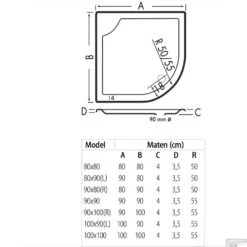 Kwartrond Douchebak Bounty 90 X 90 X 4 Cm Ebony 8 Kwartrond Douchebak Bounty 90 X 90 X 4 Cm Ebony -Sealkin Badkamermeubilair Winkel 90x90 bounty ebony technische tekening