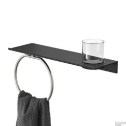 Planchet Met Glas En Handdoekring Geesa Leev 40 Cm RVS Zwart