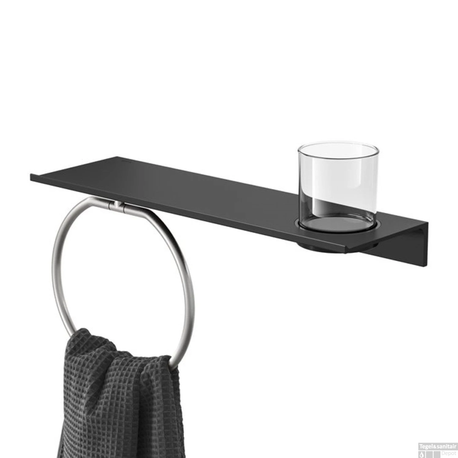 Planchet Met Glas En Handdoekring Geesa Leev 40 Cm RVS Zwart 3 Planchet Met Glas En Handdoekring Geesa Leev 40 Cm RVS Zwart