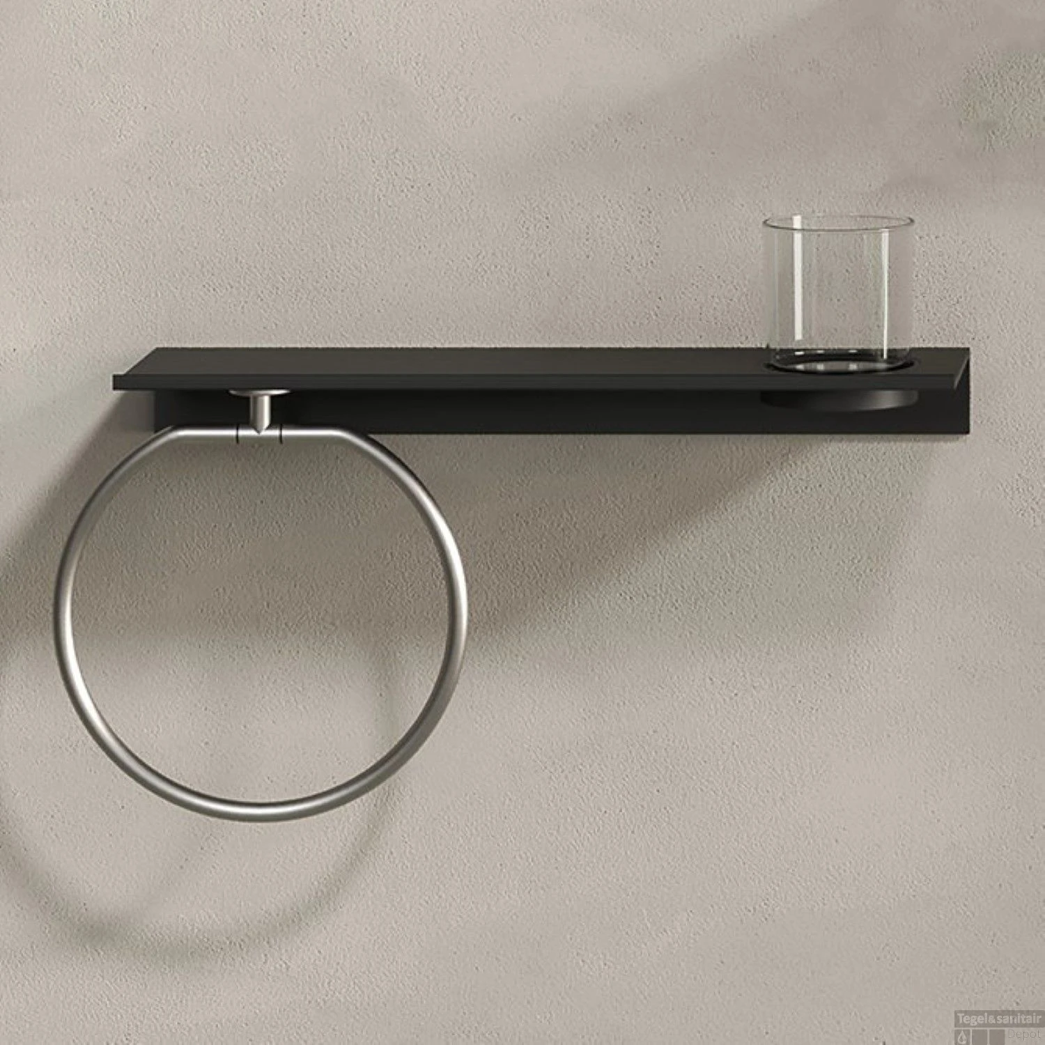 Planchet Met Glas En Handdoekring Geesa Leev 40 Cm RVS Zwart 5 Planchet Met Glas En Handdoekring Geesa Leev 40 Cm RVS Zwart - Afbeelding 3