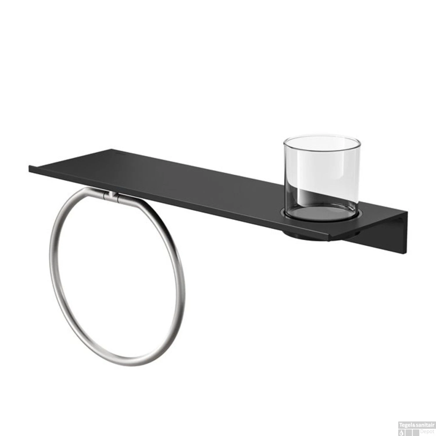 Planchet Met Glas En Handdoekring Geesa Leev 40 Cm RVS Zwart 4 Planchet Met Glas En Handdoekring Geesa Leev 40 Cm RVS Zwart - Afbeelding 2