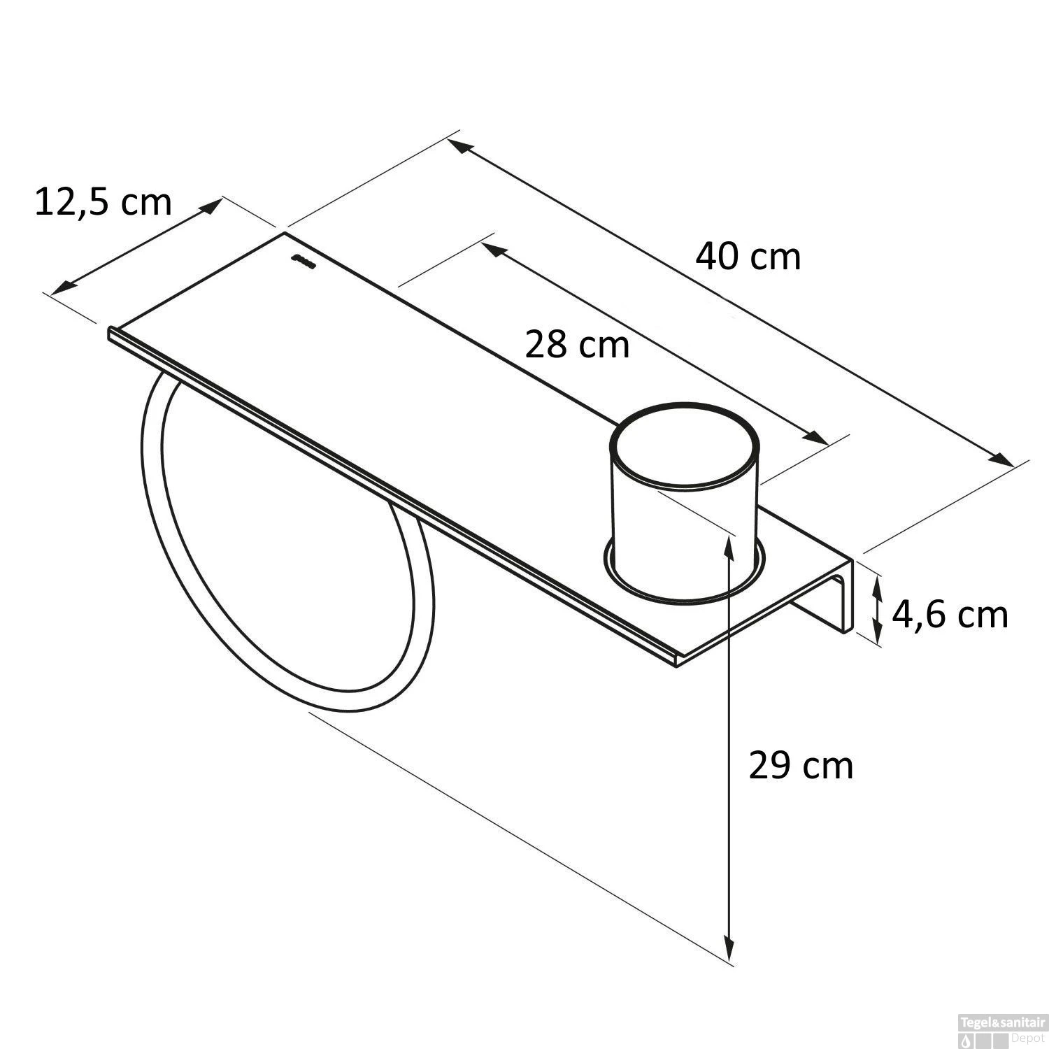 Planchet Met Glas En Handdoekring Geesa Leev 40 Cm RVS Zwart 7 Planchet Met Glas En Handdoekring Geesa Leev 40 Cm RVS Zwart - Afbeelding 5